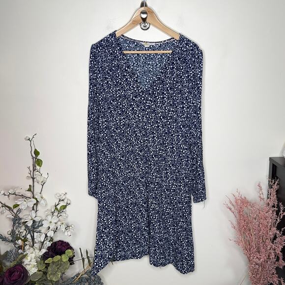 BODEN V-Neck Tea Dress French Navy Blue Floral Pebble {HH11} - Picture 2 of 5